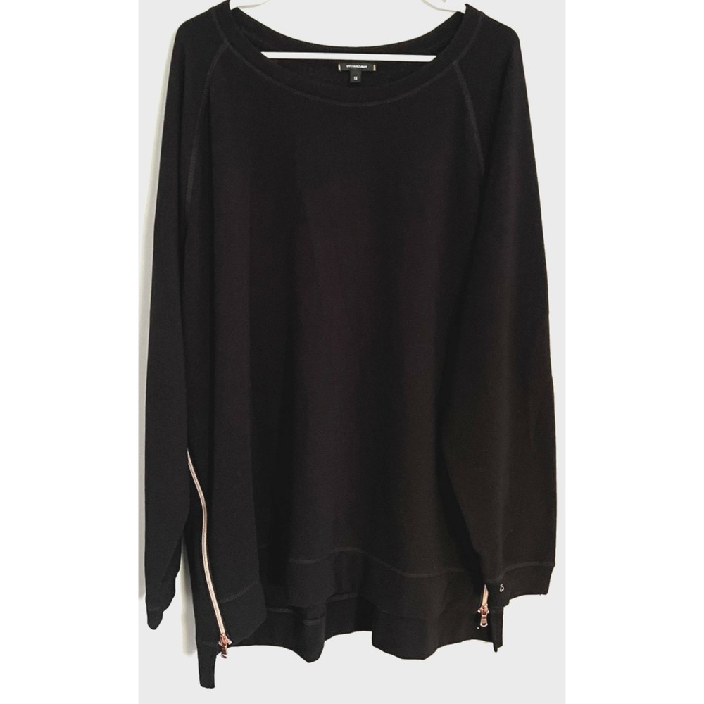 Stella & Dot Sweatshirt Womens 1X Black Side Zip Long Sleeve Tunic Top Pullover